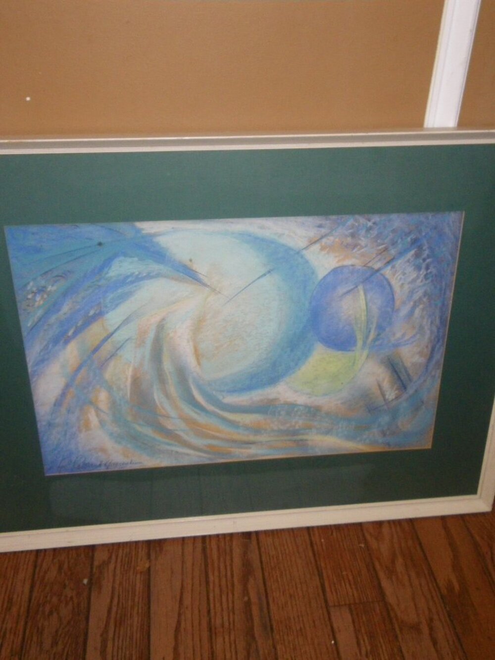 Vintage Large Pastel Drawing Abstract Design Signed